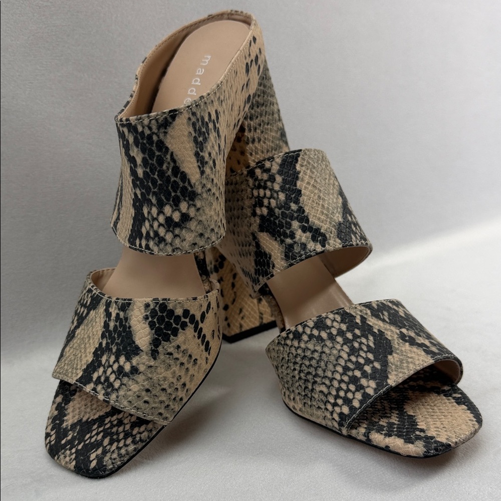 Madden Girl Snake Print Mules - Black and Tan